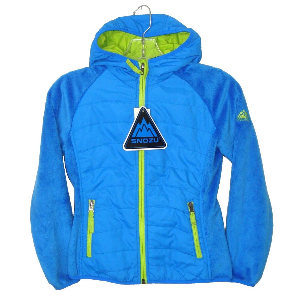 NWT SNOZU Quilted Puffer Hooded Plush Jacket Girls Size 7/8 Electric Blue